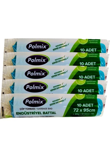 Endüstriyel Battal Çöp Poşeti 72 X 95cm 10 Rulo - 100' Lü