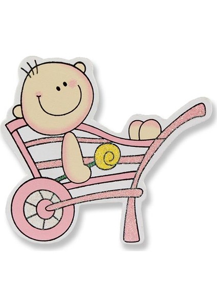 12 Adet 8 x 8 cm Ahşap Sticker El Arabasında Bebek