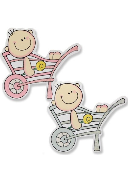 12 Adet 8 x 8 cm Ahşap Sticker El Arabasında Bebek fiyatları