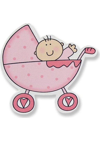 12 Adet Ahşap Sticker Pusette Bebek 8 x 8 cm