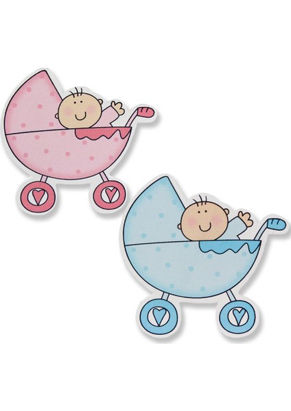 12 Adet Ahşap Sticker Pusette Bebek 8 x 8 cm