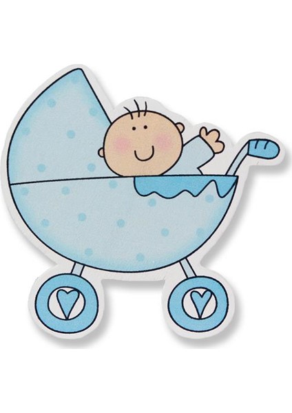 12 Adet Ahşap Sticker Pusette Bebek 8 x 8 cm
