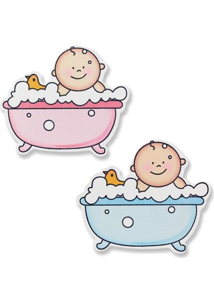 12 Adet Ahşap Sticker Küvette Bebek 8 x 7 cm