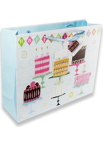 1 Adet 20 x 33 cm Karton Çanta Pastalı Doğumgünü