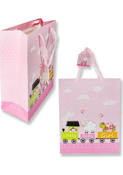 Trenli Pembe Büyük Karton Çanta 26 x 32 cm 1 Adet