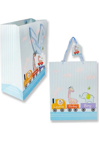 Trenli Mavi Büyük Karton Çanta 26 x 31 cm 1 Adet