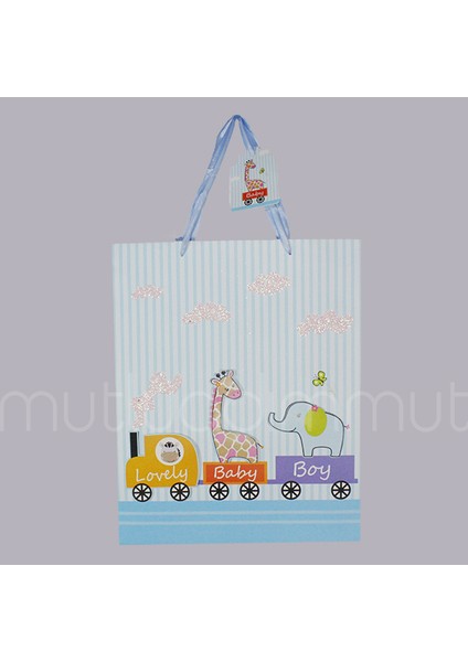 Trenli Mavi Büyük Karton Çanta 26 x 31 cm 1 Adet