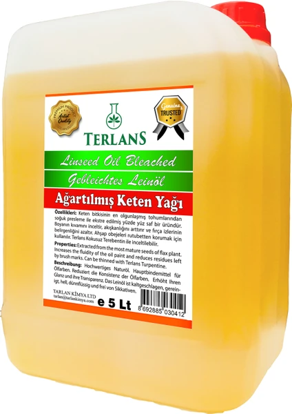 Terlans 100% Saf KETEN YAĞI 5 litre Ahşap Koruyucu & Resim Yağı