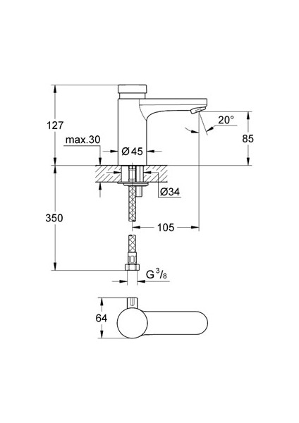 Eurosmart Cosmopolitan T Zaman Ayarlı Lavabo Bataryası, Çift Su Girişli - 36317000