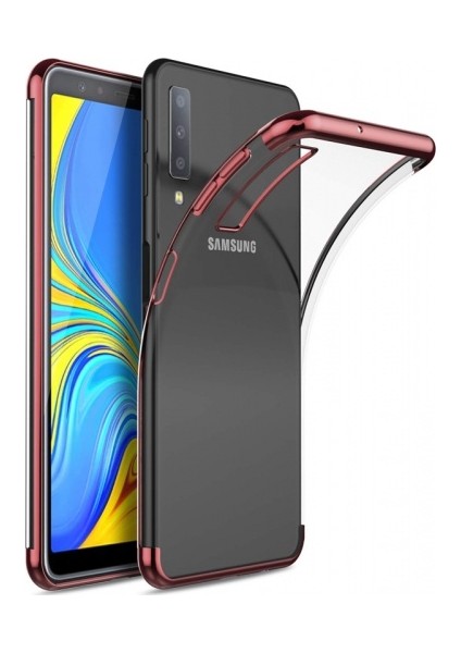 Samsung Galaxy A7 2018 Kılıf Ultra Slim Şeffaf Dört Köşe Lazer Silikon - Rose Gold