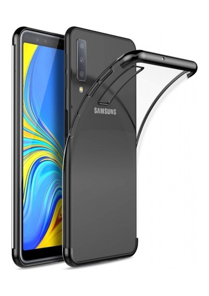 Samsung Galaxy A7 2018 Kılıf Ultra Slim Şeffaf Dört Köşe Lazer Silikon - Siyah