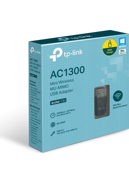 TP-Link Archer T3U, AC1300 Mbps, Çift Bant, USB 3.0, MU-MIMO, Mini Wi-Fi 5 USB Adaptör