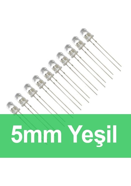 5mm Şeffaf Yeşil LED 10 Adet