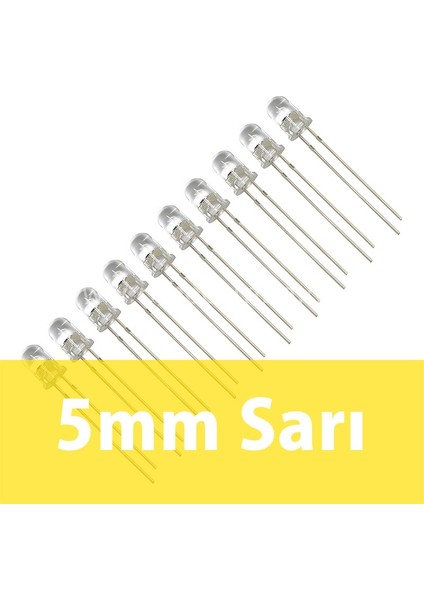 5mm Şeffaf Sarı LED 10 Adet