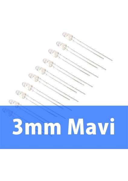 3mm Şeffaf Mavi LED 10 Adet