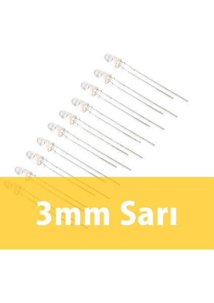 3mm Şeffaf Sarı LED 10 Adet