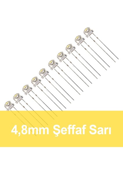 4,8mm Şeffaf Sarı Mantar LED 10 Adet