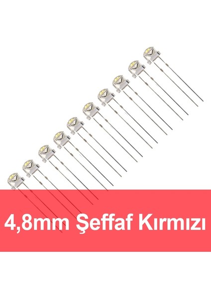 4,8mm Şeffaf Kırmızı Mantar LED 10 Adet