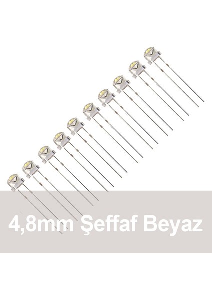 4,8mm Şeffaf Beyaz Mantar LED 10 Adet