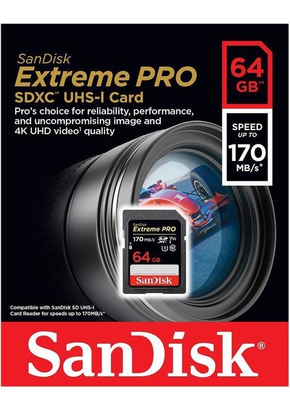 Sandisk Extreme Pro 64GB SDXC Card 170MB/s V30 UHS-I U3 Hafıza Kartı SDSDXXY-064G-GN4IN