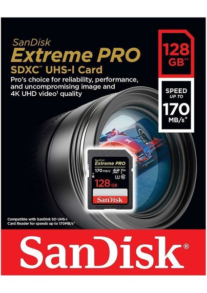 Extreme Pro 128GB SDXC Card 128GB 170MB/s V30 UHS-I U3 Hafıza Kartı SDSDXXY-128G-GN4IN