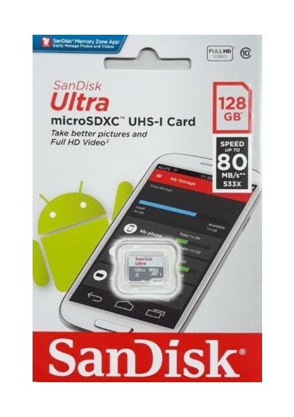 Ultra® 128GB 80MB/s microSDHC™/microSDXC™ UHS-I Hafıza Kartı SDSQUNS-128G-GN6MN