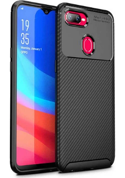 Case 4U Oppo AX7 Kılıf Rugged Armor Karbon Desenli Lüx Negro Silikon Arka Kapak Siyah