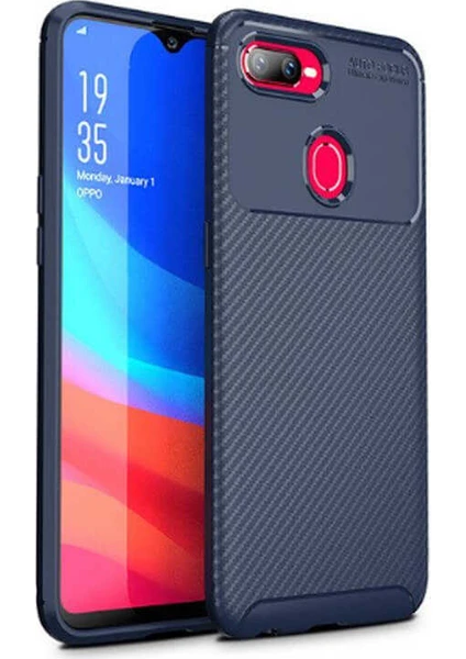 Case 4U Oppo AX7 Kılıf Rugged Armor Karbon Desenli Lüx Negro Silikon Arka Kapak Lacivert