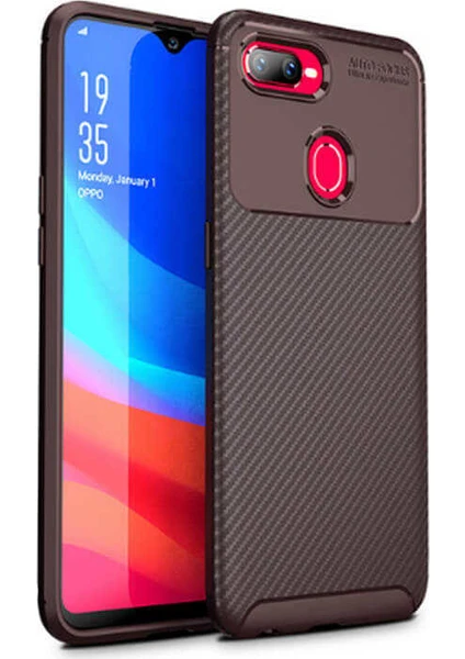 Case 4U Oppo AX7 Kılıf Rugged Armor Karbon Desenli Lüx Negro Silikon Arka Kapak Kahverengi