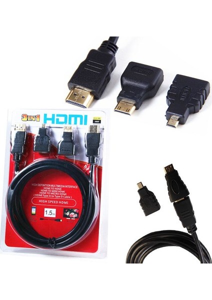 3in 1 HDMI Kablosu Micro / Mini HDMI Kablo 3'lü