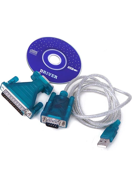 USB 2.0 to RS232 DB9 Kablo + 25 pin erkek 9 pin dişi LPT adaptör