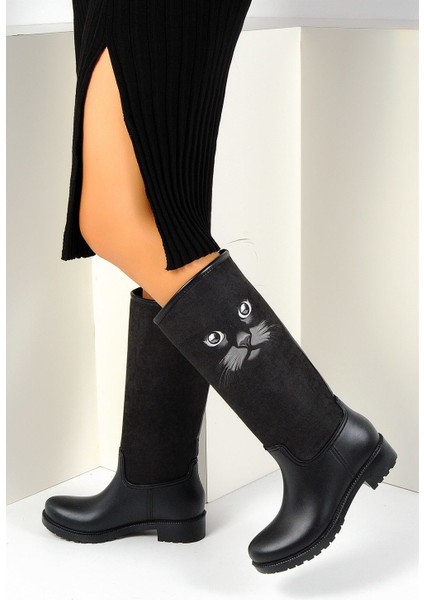 A01025-18 Pembe Potin Kadın Çizme Kara Kedi
