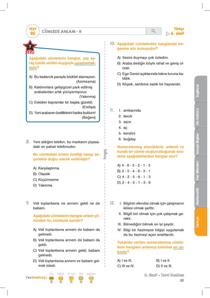 6. Sınıf Zoru Bankası Tüm Dersler