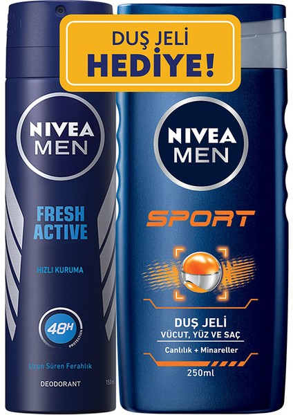 Fresh Sprey Deodorant 150 ml Erkek + Nivea Sport Duş Jeli 250 ml Erkek