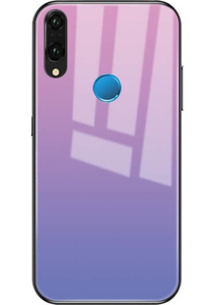 Huawei P20 Lite Kılıf Gökkuşağı Desenli Renkli Friz Kapak + Cam Ekran Koruyucu - Beyaz