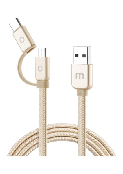 Micro USB ve Type-C 2'li Kablo (1.2 m) - Altın