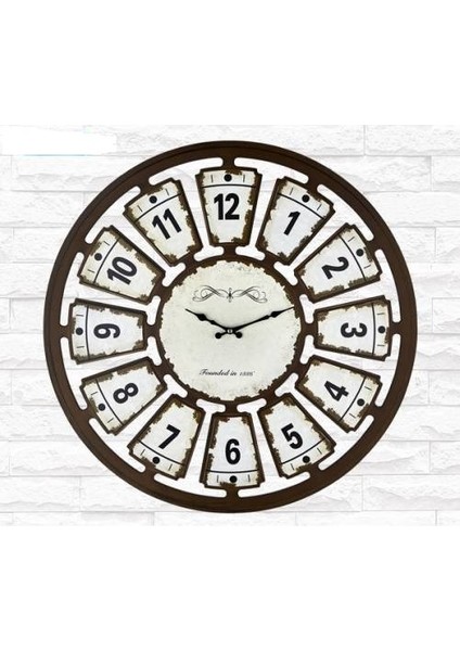 732-13 Dekoratif Fındık Eskitme Duvar Saati 68 cm