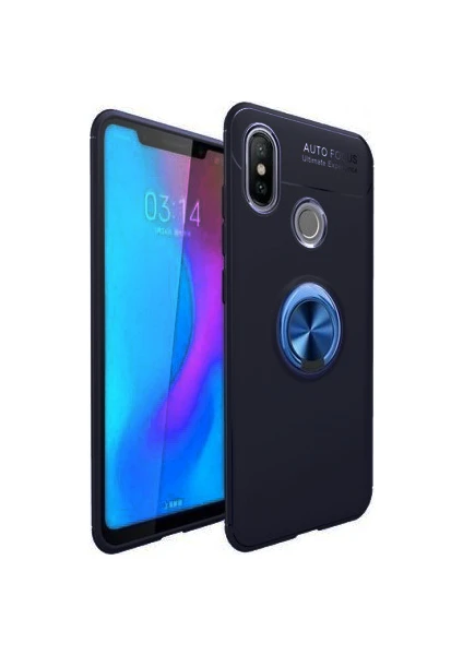 Case 4U Xiaomi Mi A2 Lite Kılıf Autofocus Shockprof Ravel Yüzüklü Standlı Slikon Kapak Siyah - Mavi