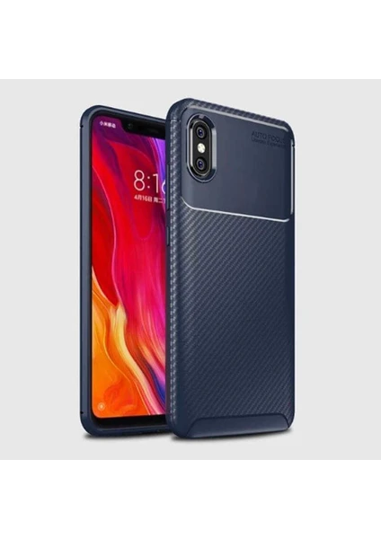 Case 4U Xiaomi Mi 8 Pro Kılıf Karbon Desenli Lux Negro Silikon Lacivert