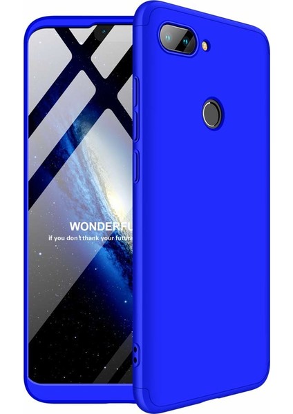 Xiaomi Mi 8 Lite Kılıf 3 Parçalı Tam Koruma Sert Mika Ays Kapak Lacivert