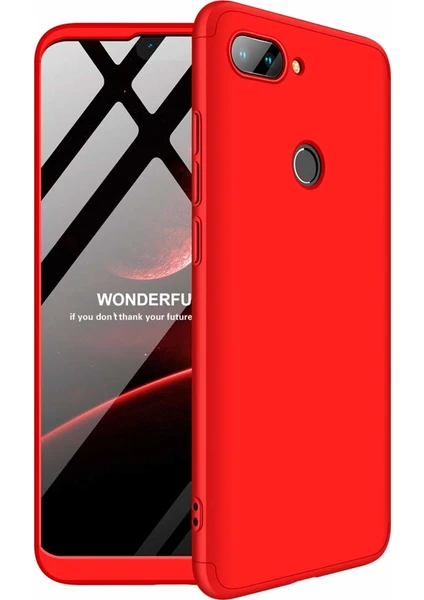 Case 4U Xiaomi Mi 8 Lite Kılıf 3 Parçalı Tam Koruma Sert Mika Ays Kapak Kırmızı