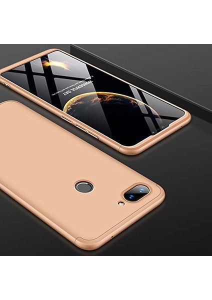 Xiaomi Mi 8 Lite Kılıf 3 Parçalı Tam Koruma Sert Mika Ays Kapak Altın