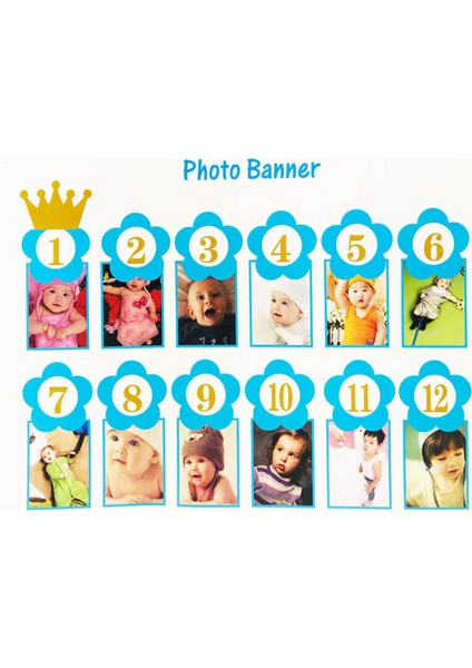 1-12 Ay Simli Foto Banner, 3,00 mt, Mavi