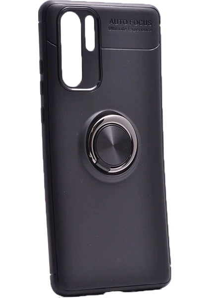 Case 4U Huawei P30 Pro Kılıf Autofocus Shockprof Ravel Yüzüklü Standlı Slikon Kapak Siyah