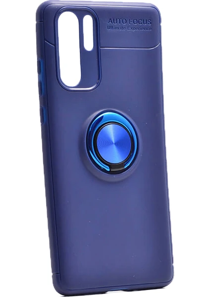 Case 4U Huawei P30 Pro Kılıf Autofocus Shockprof Ravel Yüzüklü Standlı Slikon Kapak Lacivert