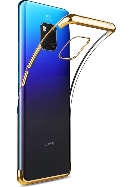 Case 4U Huawei Mate 20 Pro Kılıf 4 Köşeli Lazer Silikon Arka Kapak - Glitter Altın