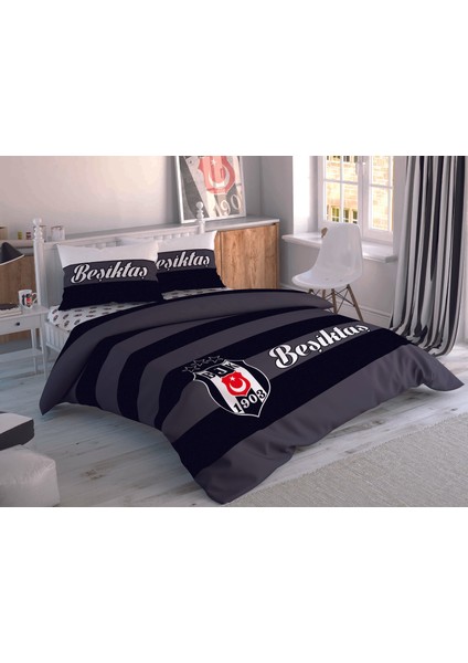 Çift Kişilik Lisansli Nevresim Takımı-Beşiktaş Striped