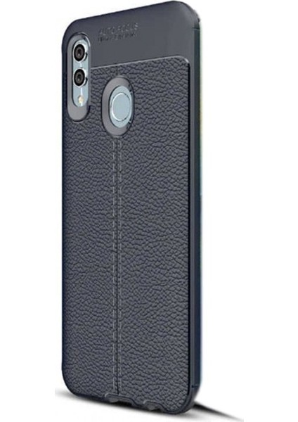 Huawei P Smart 2019 Kılıf Niss Silikon Deri Görünümlü + Nano Glass Lacivert