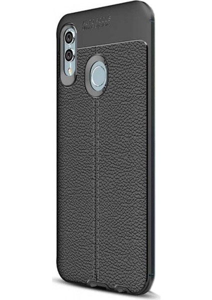 Huawei P Smart 2019 Kılıf Niss Silikon Deri Görünümlü + Nano Glass Siyah