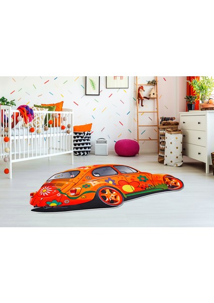 Figürlü Antialerjik Kaymaz Taban Yıkanabilir Çocuk Odası Halısı 553 Vosvos Turuncu 100 x 160 cm
